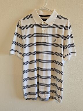 Nautica Polo Horizontal Stripes - White/Navy Blue - Large